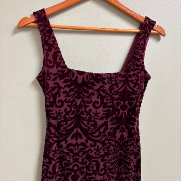 VTG Jump Apparel Womens Red Velvet Burn Out Sheath Y2K Dress Size XS Bodycon 90s - Picture 2 of 12